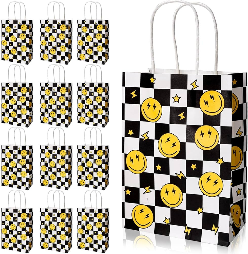 JarThenaAMCS 24Pcs One Happy Dude Party Favor Bags Smile Face Lightning Paper Gift Bags with Hand... | Amazon (US)
