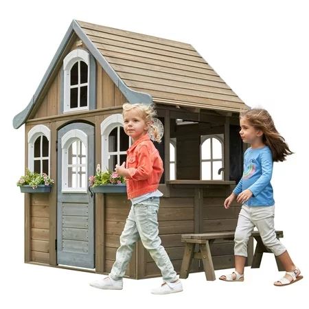 KidKraft Forestview II Wooden Outdoor Playhouse with Ringing Doorbell Bench and Kitchen | Walmart (US)
