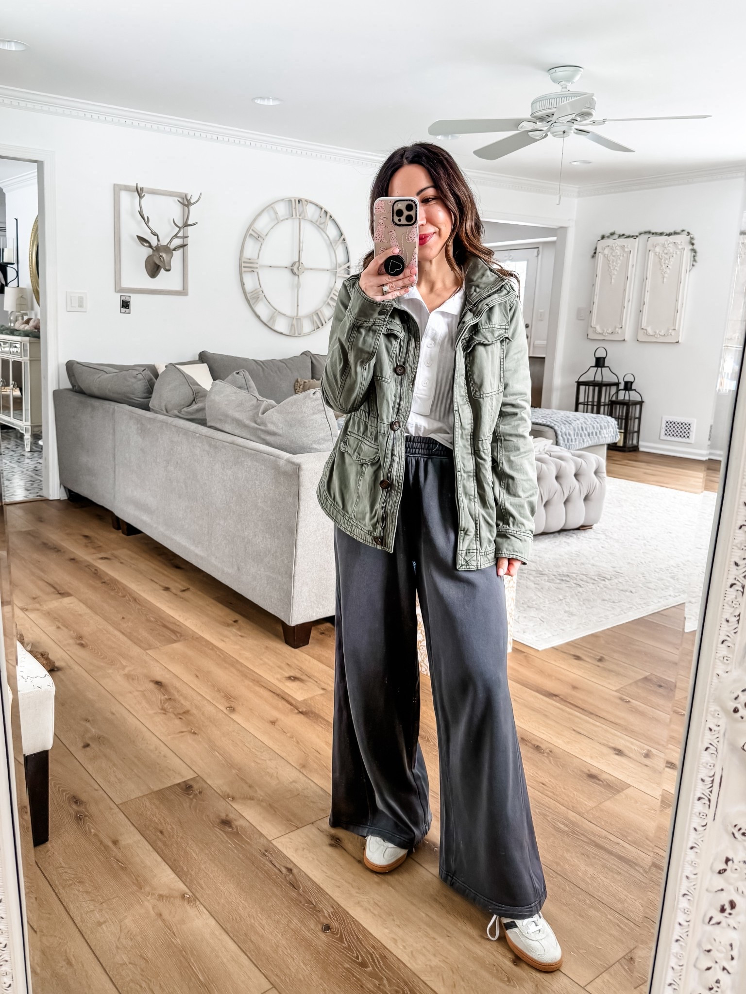 Closet favorites that rarely go on sale. My spring utility jacket is on sale at Abercrombie and my wide leg sweatpants are 30% off today only. Wearing small short pants. Henley small. Spring jacket small.

#LTKSaleAlert #LTKOver40 #LTKPetite