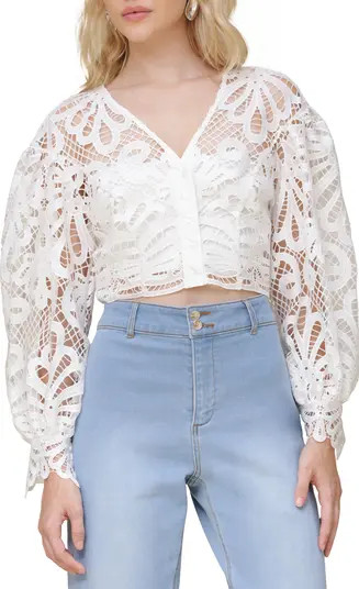 Lace Puff Sleeve Crop Shirt | Nordstrom