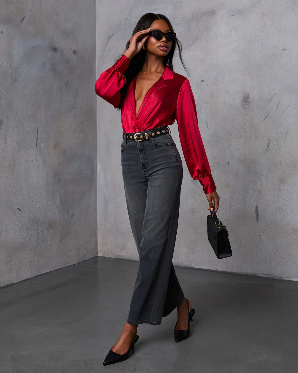 Sayla Collared Satin Top | VICI