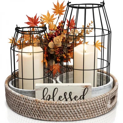 Rustic Farmhouse Lantern Decor Set Of 2 - Stylish Decorative Lanterns For Your Living Room, Fireplace Mantle Or Kitchen Dining Table - Modern Upscale | Wayfair North America