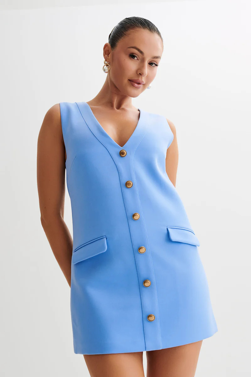Florentina Sleeveless Suiting Mini Dress - Iris Blue | MESHKI US