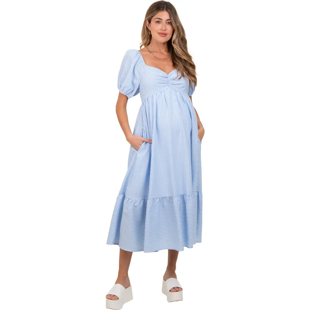 PinkBlush Sweetheart Stripe Smocked Back Midi Dress in Light Blue at Nordstrom, Size Small | Nordstrom