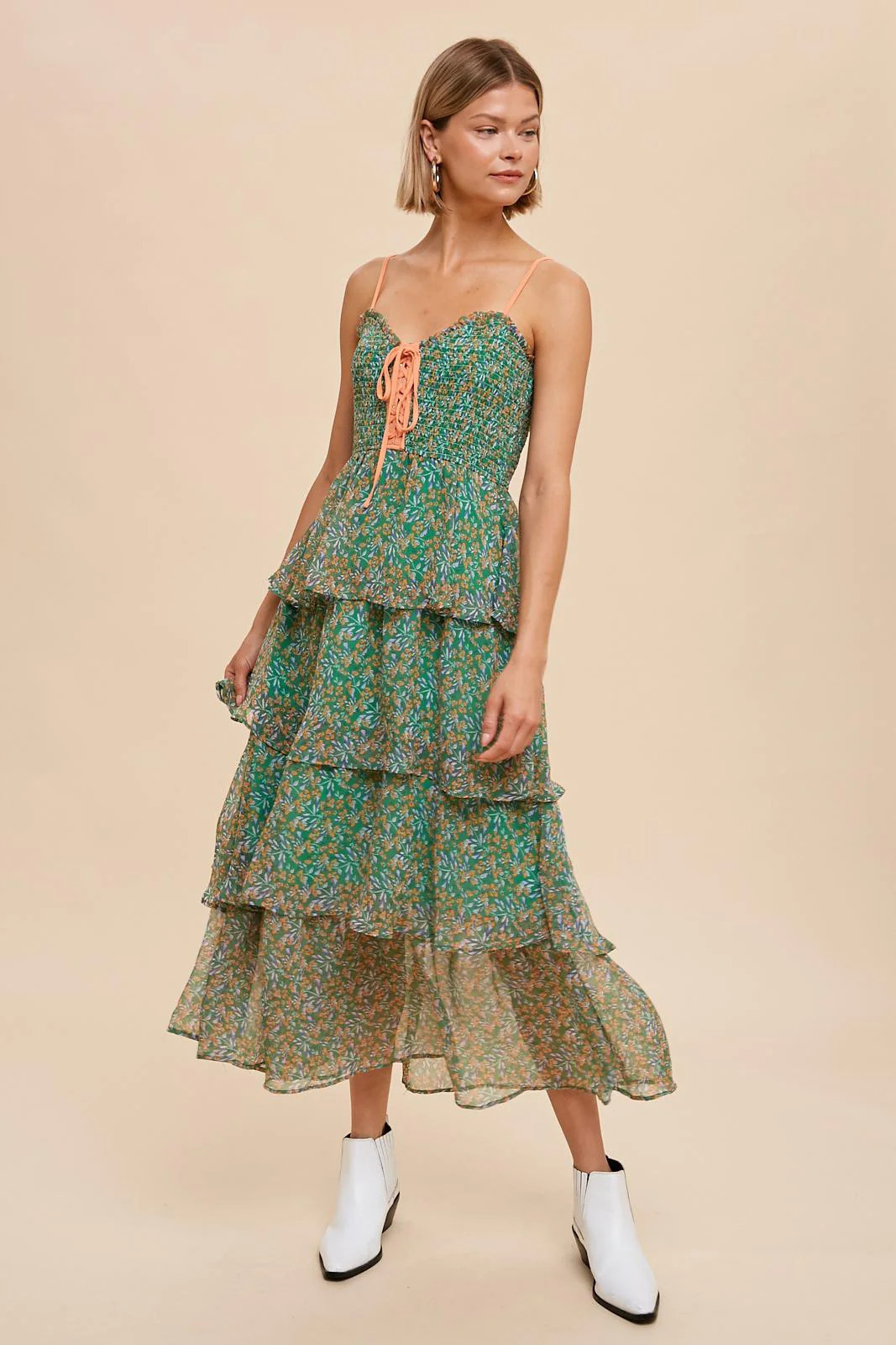 Green Floral Sleeveless Tiered Maxi Dress | PinkBlush Maternity