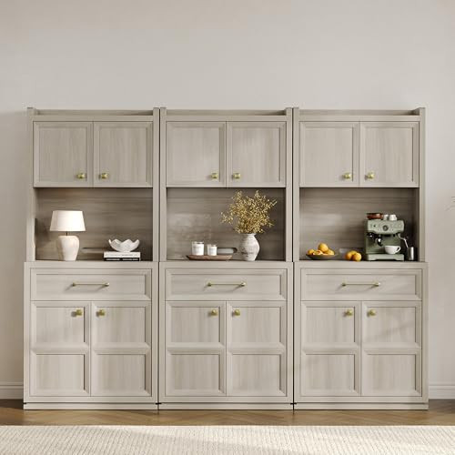 SICOTAS Pantry Cabinet Storage Cabinet with Doors and Shelves Coffee Bar Tall Kitchen Storage Cabinets with Drawer Food Pantry Cabinets Hutch for Kitchen Living Room Dining Room Office, White Oak | Amazon (US)