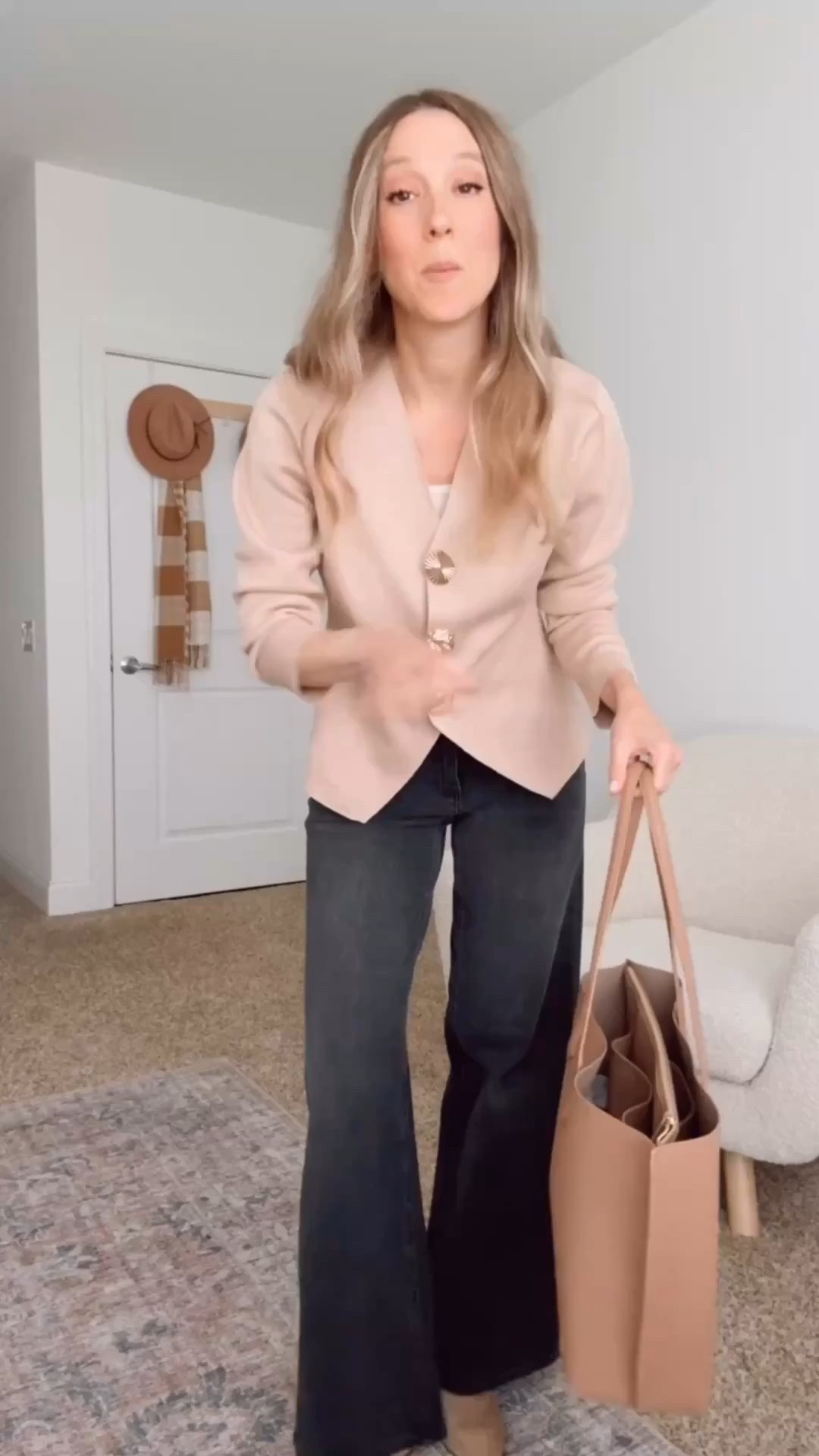 Neutral cardigan with bold gold buttons is a perfect fall closet staple. Pair it with black denim for a sleek contrast and a structured tote for a polished vibe.

 gold button cardigan, fall outfit, black flare jeans, neutral tote bag, workwear outfit, teacher style, fall fashion, casual chic



#LTKOver40 #LTKWorkwear #LTKFindsUnder50