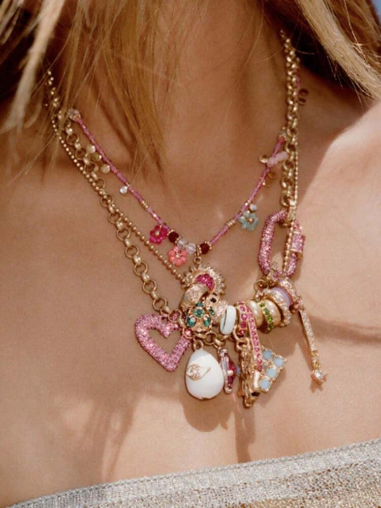 1pc Women's Luxury Minimalist Alloy Zirconia Geometric Heart Animal Pendant Multi-Layer Necklace | SHEIN