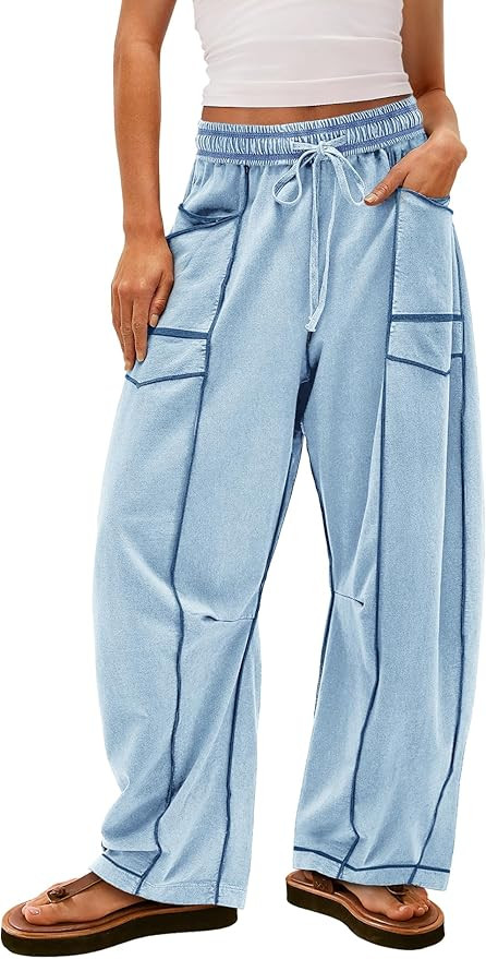 Yanekop Womens Baggy Wide Leg Pants Casual Summer Palazzo Pants Drawstring Waist Barrel Sweatpant... | Amazon (US)