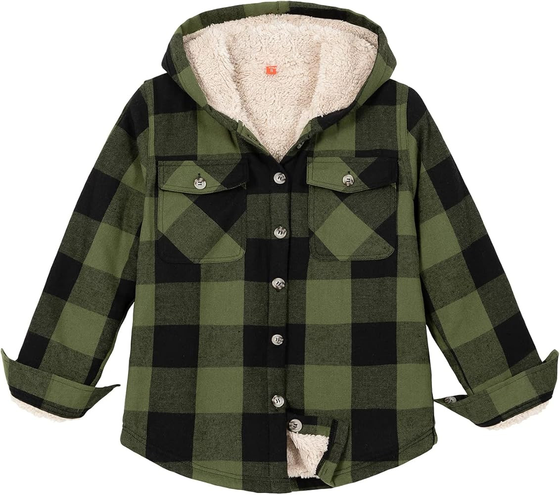 ZENTHACE Boys Sherpa Fleece Lined Flannel Plaid Button Down Shirt Jacket,Hooded Flannel Shirt wit... | Amazon (US)