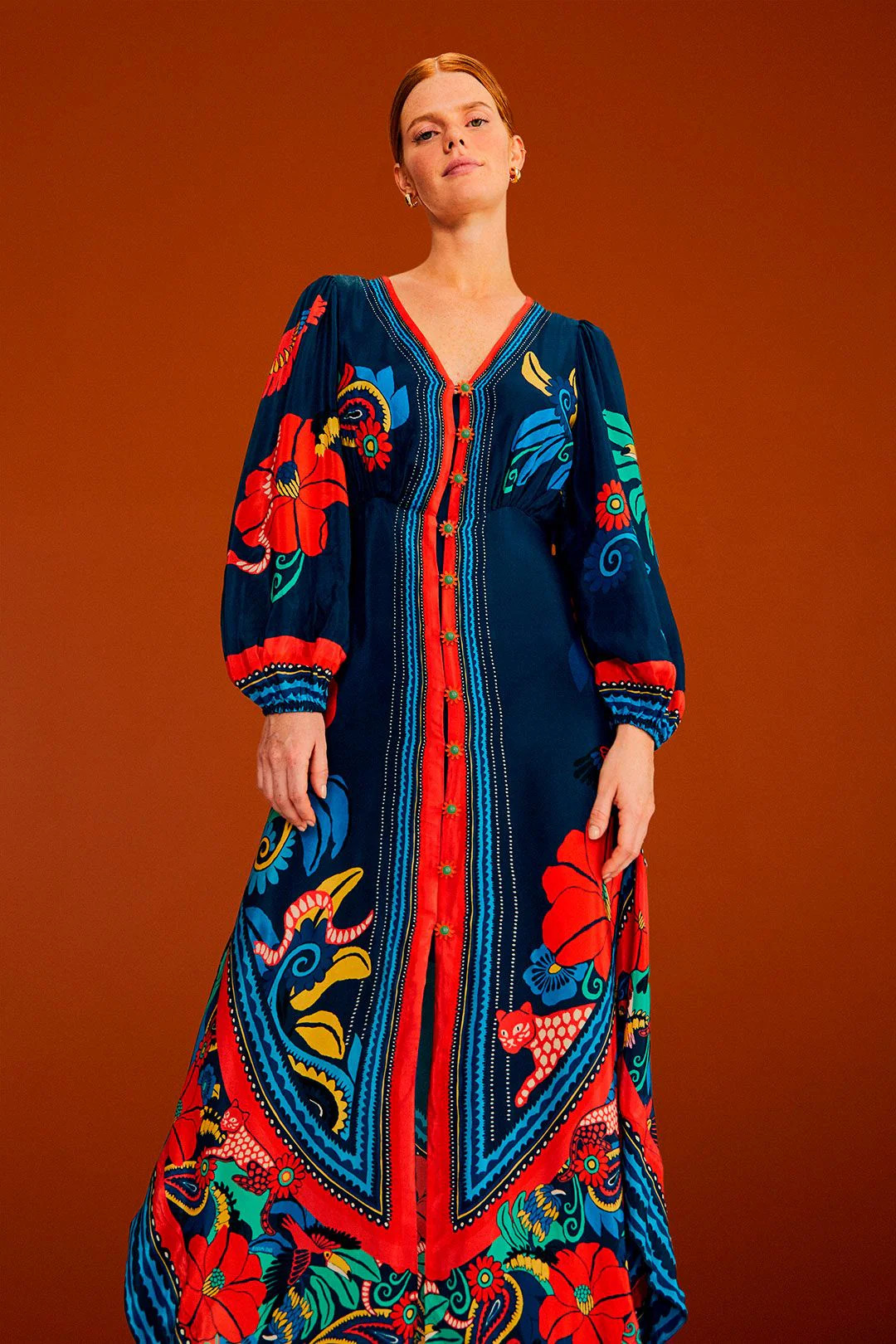 Blue Vintage Forest Midi Dress | FarmRio (US)