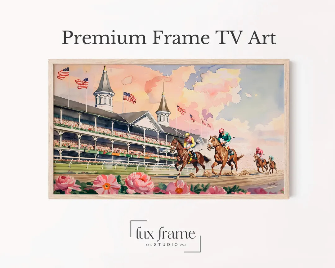 Vintage Horse Racing TV Art, Kentucky Derby Scene for Frame TV, Equestrian Watercolor, Romantic P... | Etsy (US)