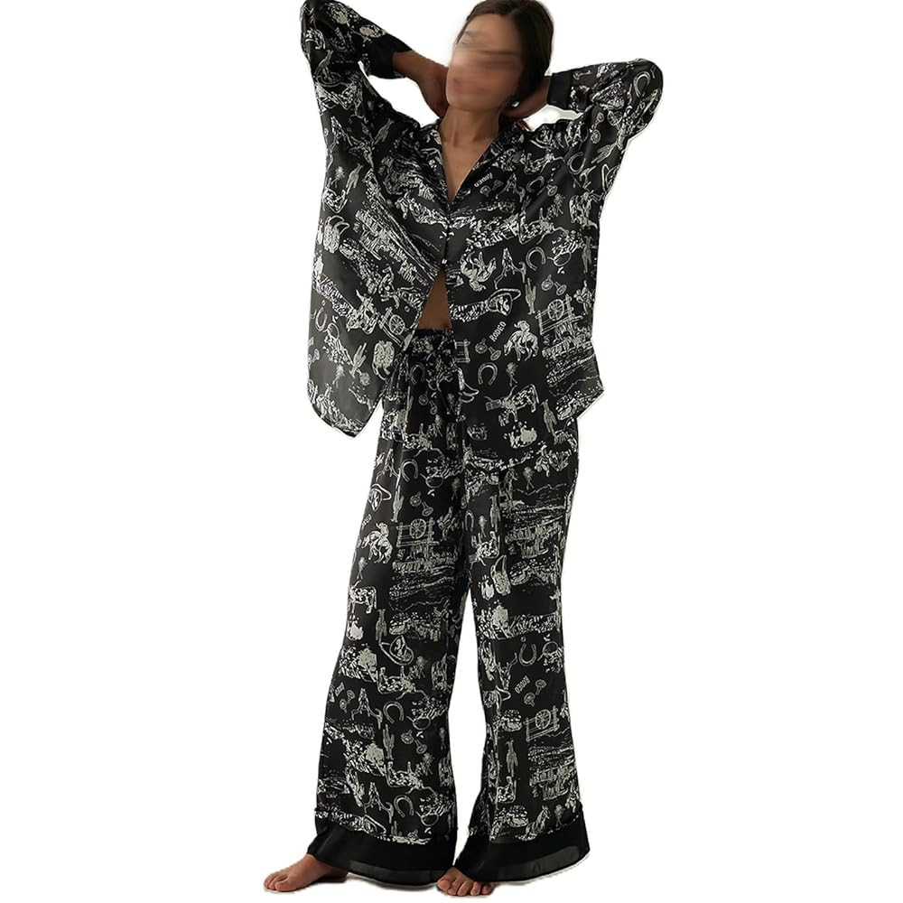 Fenghualzzniya Women Satin Pajama Set Floral Silk Pajamas 2 Piece Lounge Sets Button Down Shirts ... | Amazon (CA)