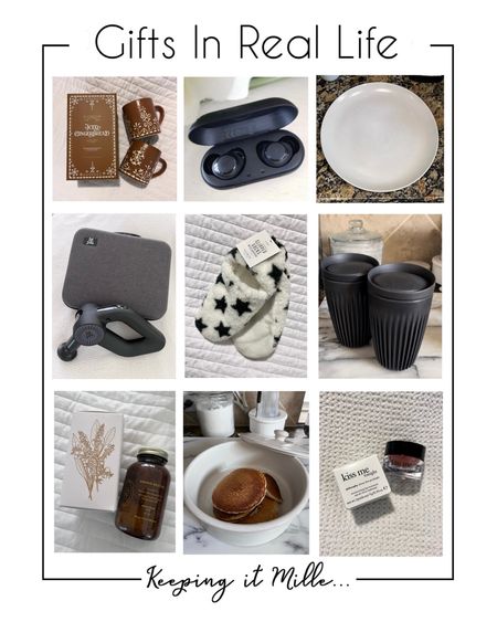 Gifts ideas from my home t yours. Gifts in Real Life. IRL Christmas gifts! Gingerbread mugs, Bluetooth earbuds, serving tray, percussion massager, slipper socks, aesthetic coffee cup, CBD bath soak, pancake warmer lip balm pot

#LTKCyberWeek #LTKsalealert #LTKGiftGuide
