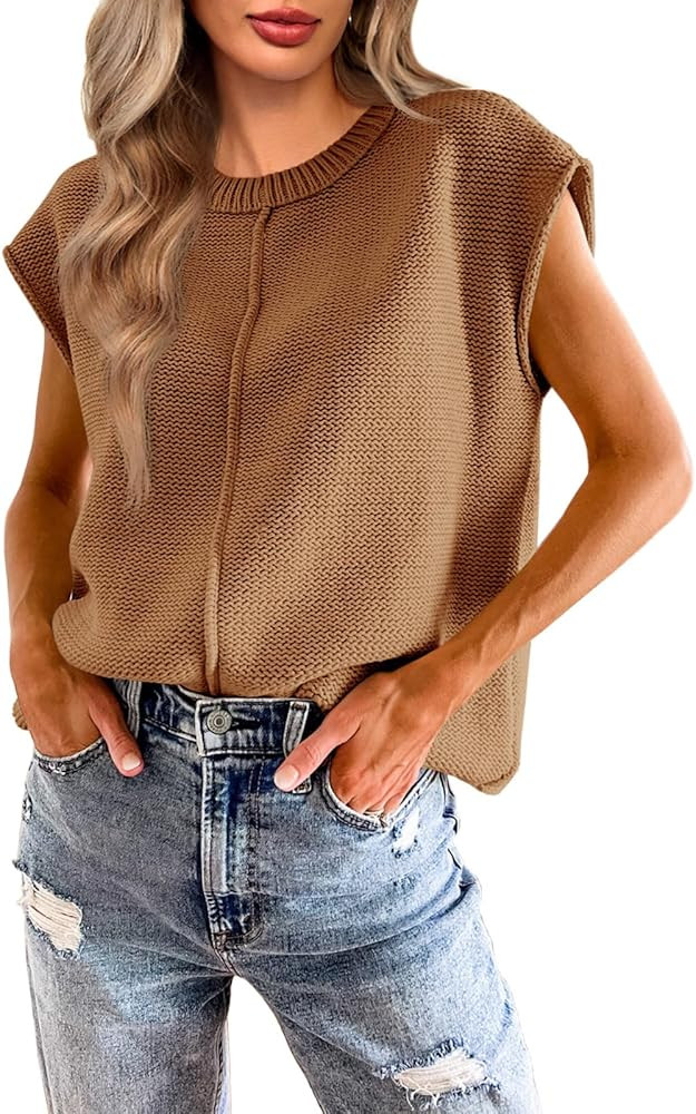 Saodimallsu Womens Summer Cap Sleeve Tops Casual Crew Neck Loose Fit Knit Lightweight Sweater Pul... | Amazon (US)