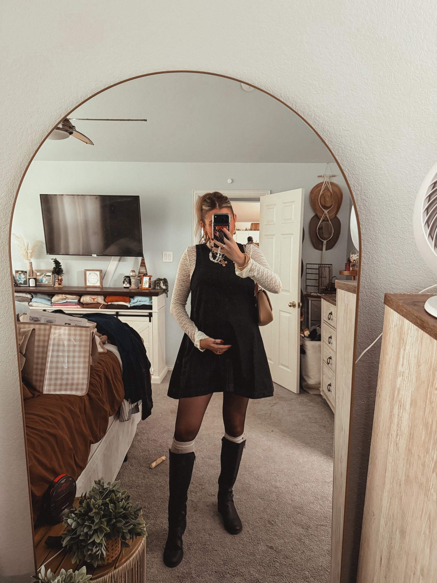 Cute ootd. Friendsgiving outfit. Denim dress with lace top. Boots  

#LTKFindsUnder100 #LTKootd #LTKHoliday