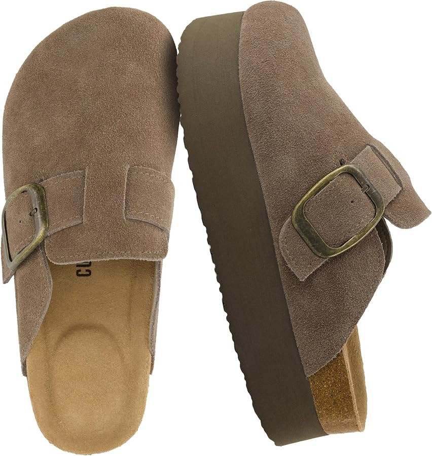 CUSHIONAIRE Women's Granola *Previous Buckle Issue Fixed* Genuine Suede Cork Footbed Platform Clo... | Amazon (US)