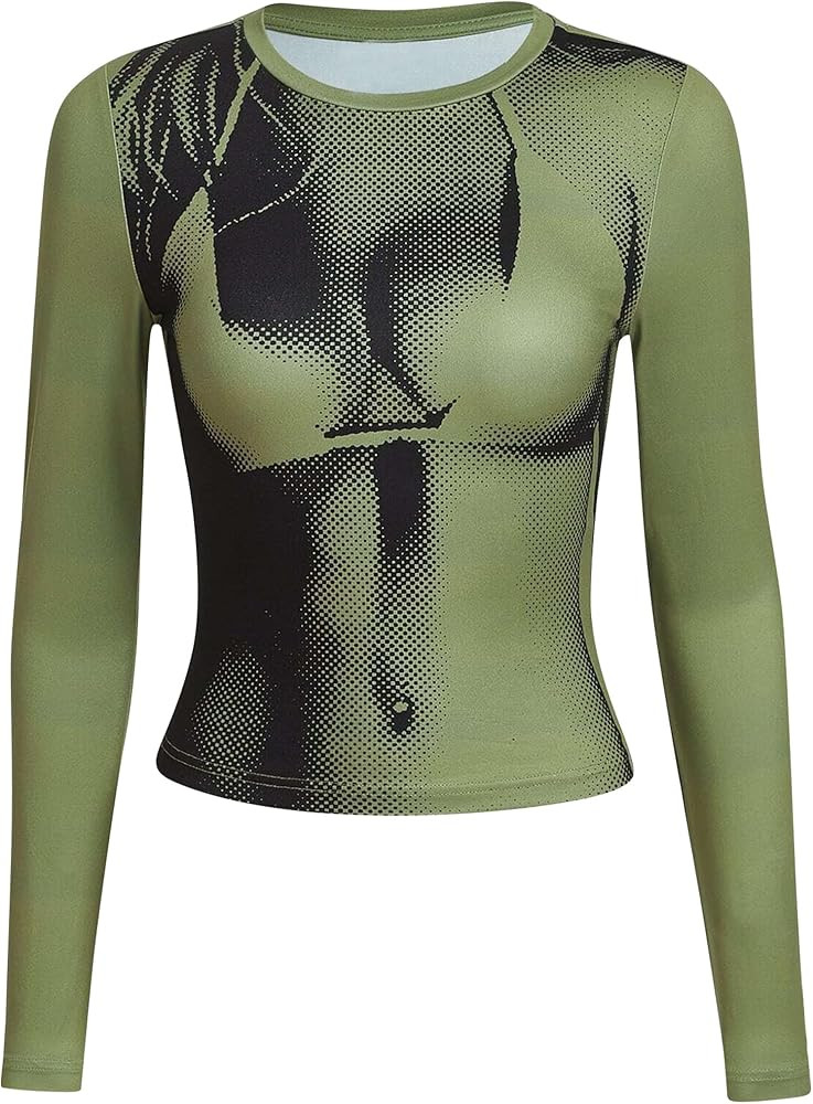 Women's 3D Body Print Crop Tops - Y2k Bikini Boob Graphic Tee Shirt Aesthetic Heat Map Sexy Festi... | Amazon (US)