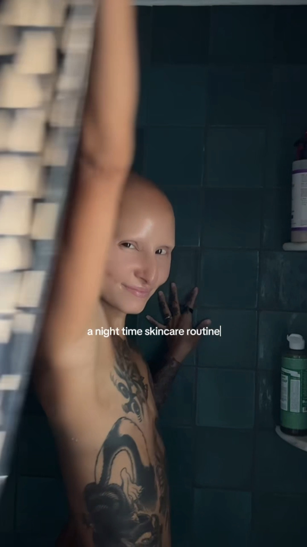 A night time skincare routine of a bald 32 year old woman who wants to age gracefully 👽 

product used : 
@billie razor 
@kravebeauty face wash and great barrier relief serum 
Tamanu oil 
@rebeljune tattoo balm 
@medicube_global_official gel mask 
@heritagestorenaturals rosewater and glycerian spray 

#nightimeroutine #nightskincareroutine #skincareroutine #alopecia #mastectomy 

#LTKSaleAlert #LTKFindsUnder50 #LTKBeauty