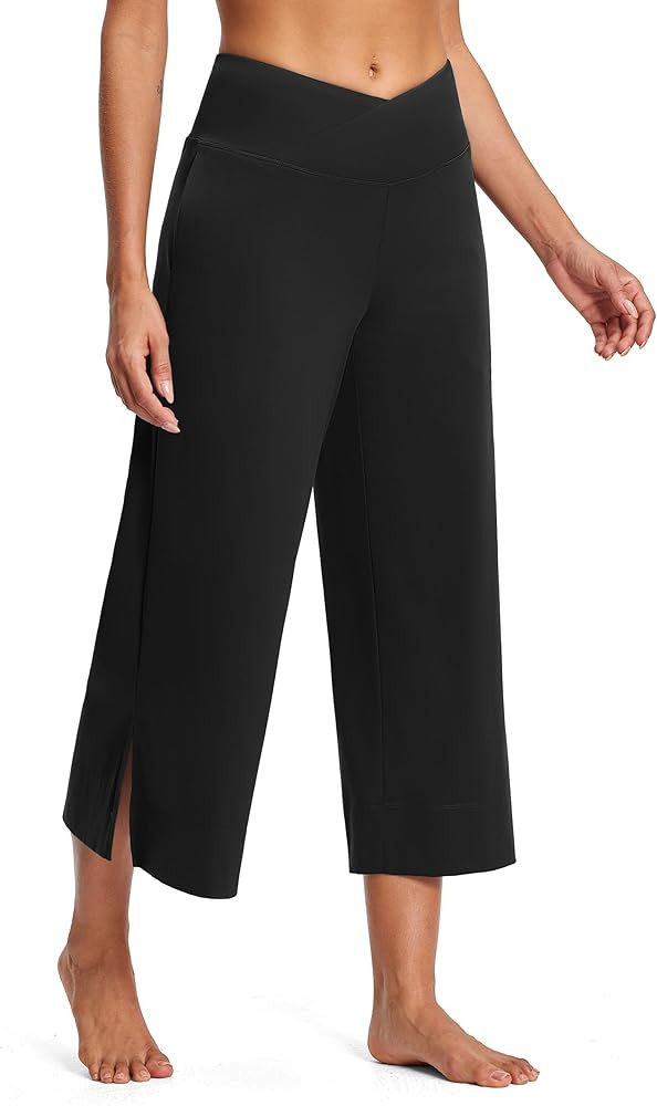 25" Wide Leg Yoga Pants for Women High Waisted Womens Loose Lounge Cropped Pants Travel Crop Pant... | Amazon (US)