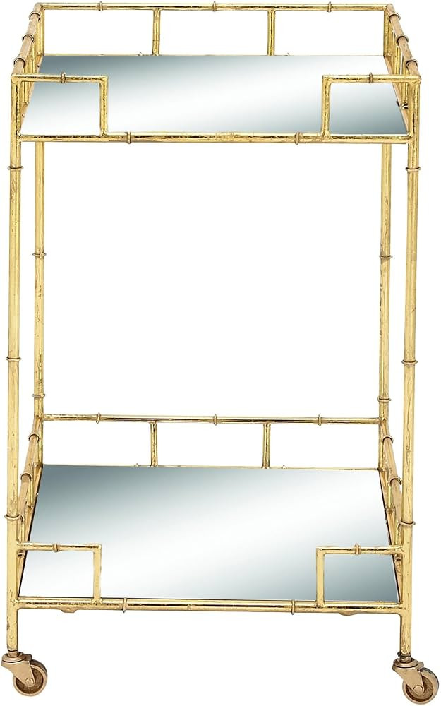 Deco 79 Metal Rolling 2 Mirrored Shelves Bar Cart, 18" x 18" x 30", Gold | Amazon (US)
