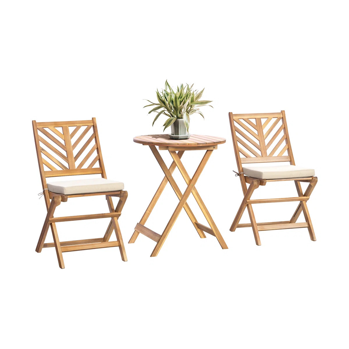 werph 2 - Person Acacia Wood Foldable Patio Conversation Sets with Cushions, Round Table and Chai... | Wayfair North America