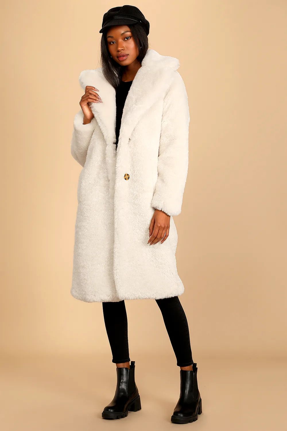 Stepping Out in Style Cream Faux Fur Long Coat | Lulus (US)