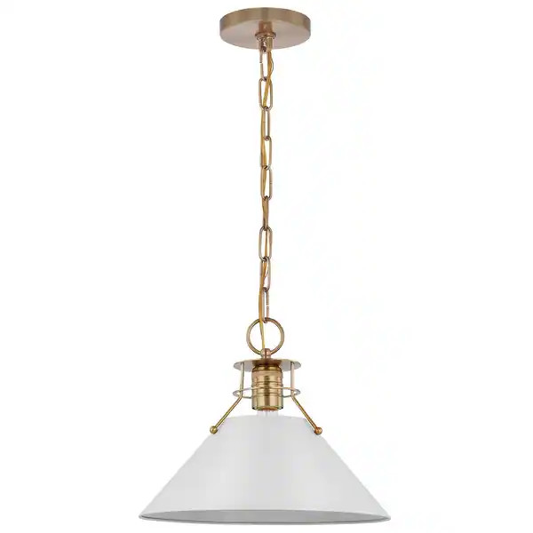 Outpost 1 Light Medium Pendant Matte White with Burnished Brass - Overstock - 35242276 | Bed Bath & Beyond