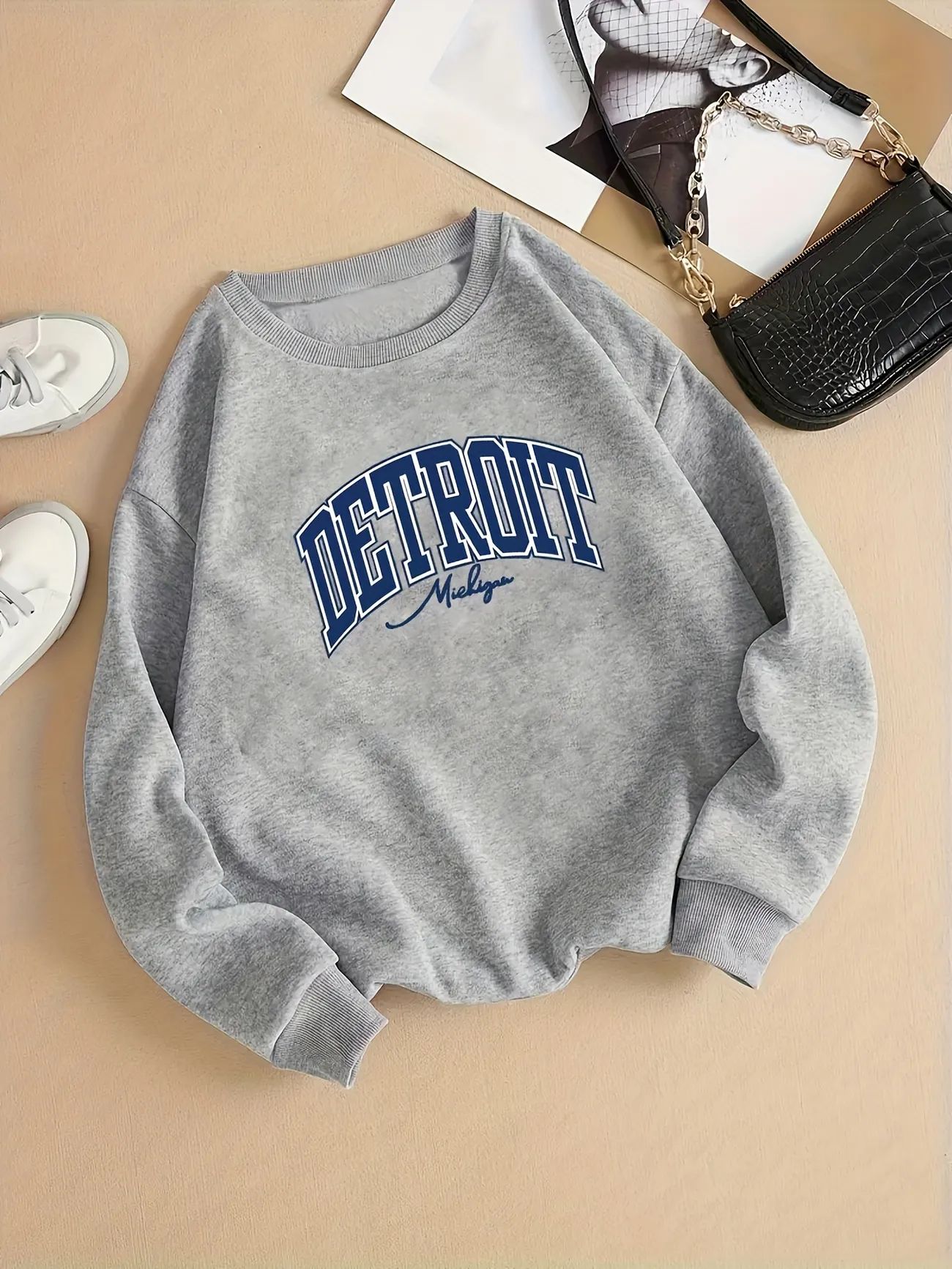 Detroit Letter Print Sweatshirt, Casual Long Sleeve Crew Neck Sweatshirt, Women's Clothing | Temu Affiliate Program