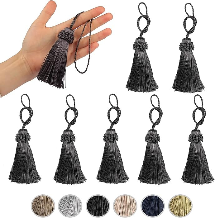 Set of 8 Elegant Polyester Tassel Colorful Craft Tassels Charms Key Tassel DIY Accessories (Charc... | Amazon (UK)
