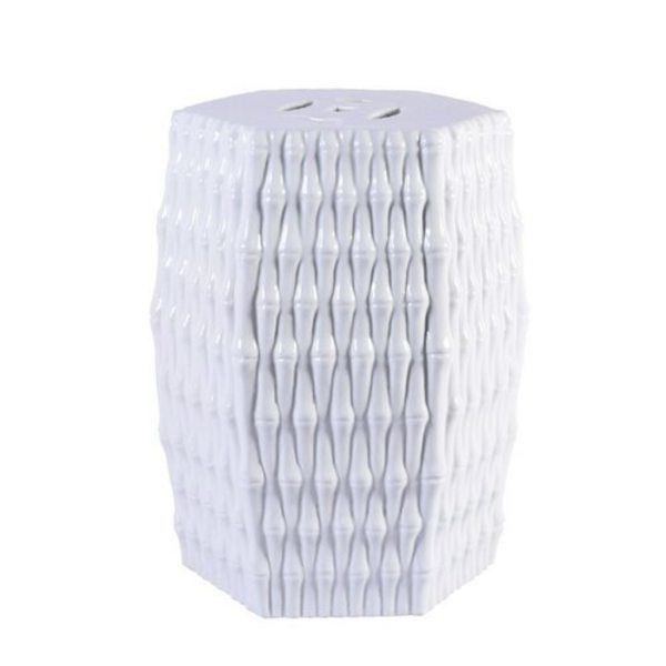 White Hex Garden Stool Bamboo Carving | Scout & Nimble