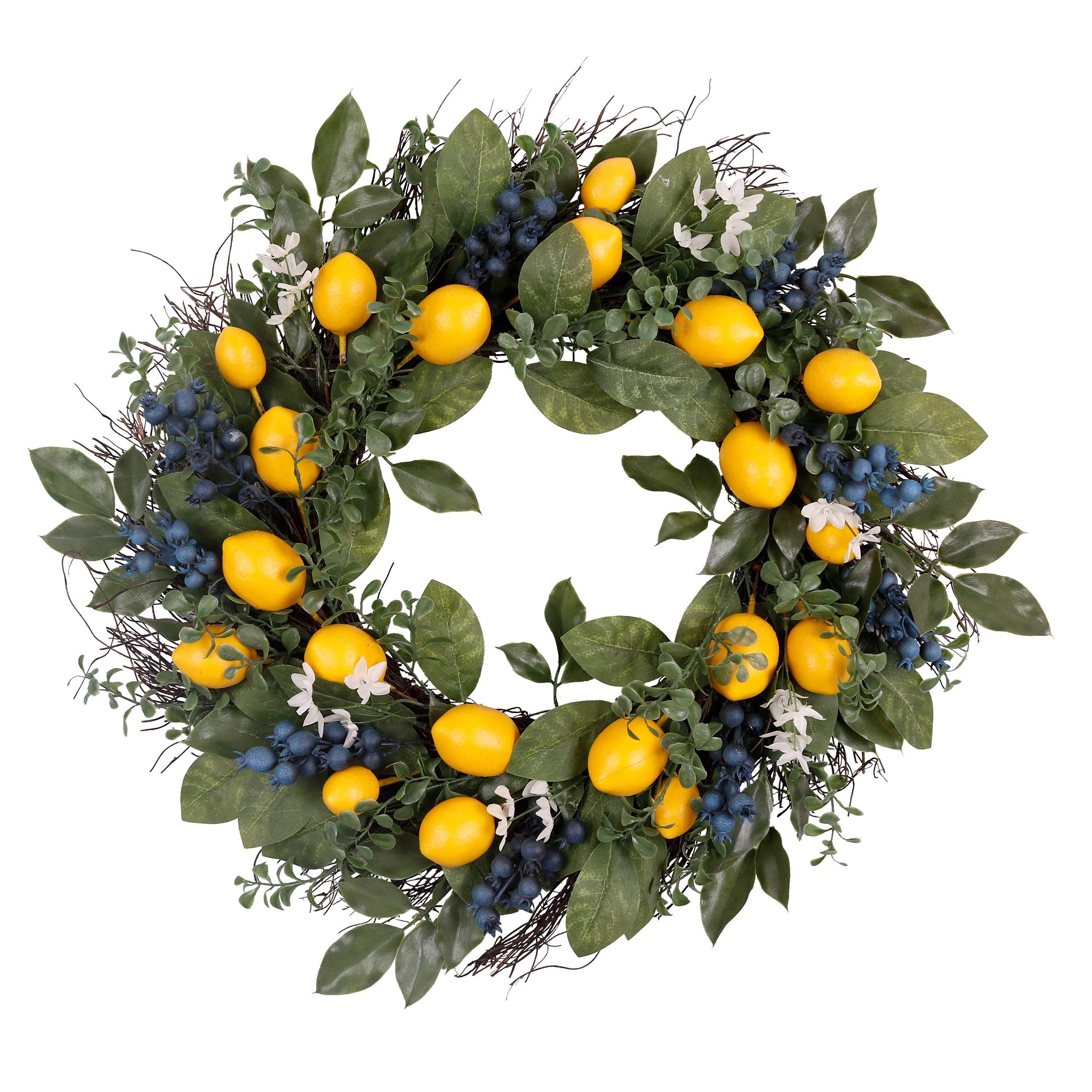 Valery Madelyn 24 Inch Lemon Wreath for Front Door, Spring Summer Fruit Wreath with Yellow Lemon, Bl | Amazon (US)