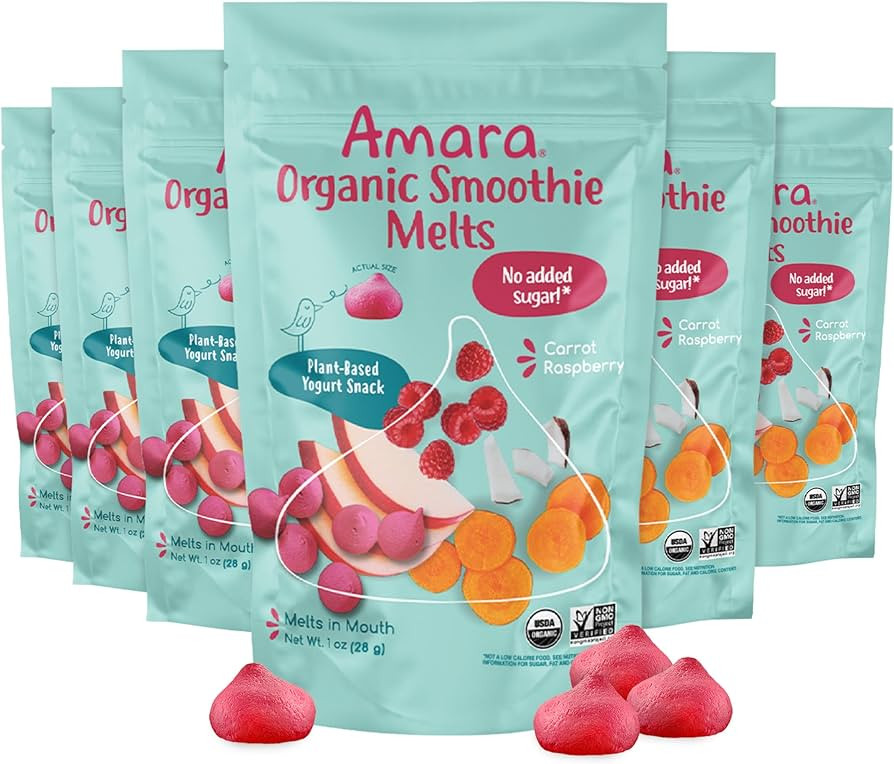Amara Smoothie Melts - Carrot Raspberry - Baby Snacks Made With Fruits and Vegetables - Healthy T... | Amazon (US)