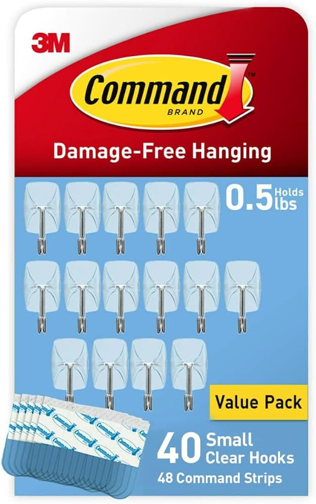 Command Small Clear Wire Hooks, 40 Hooks, 48 Strips | Amazon (US)