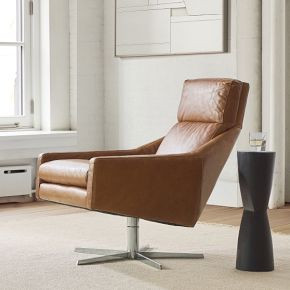 Austin Leather Swivel Armchair | West Elm (US)