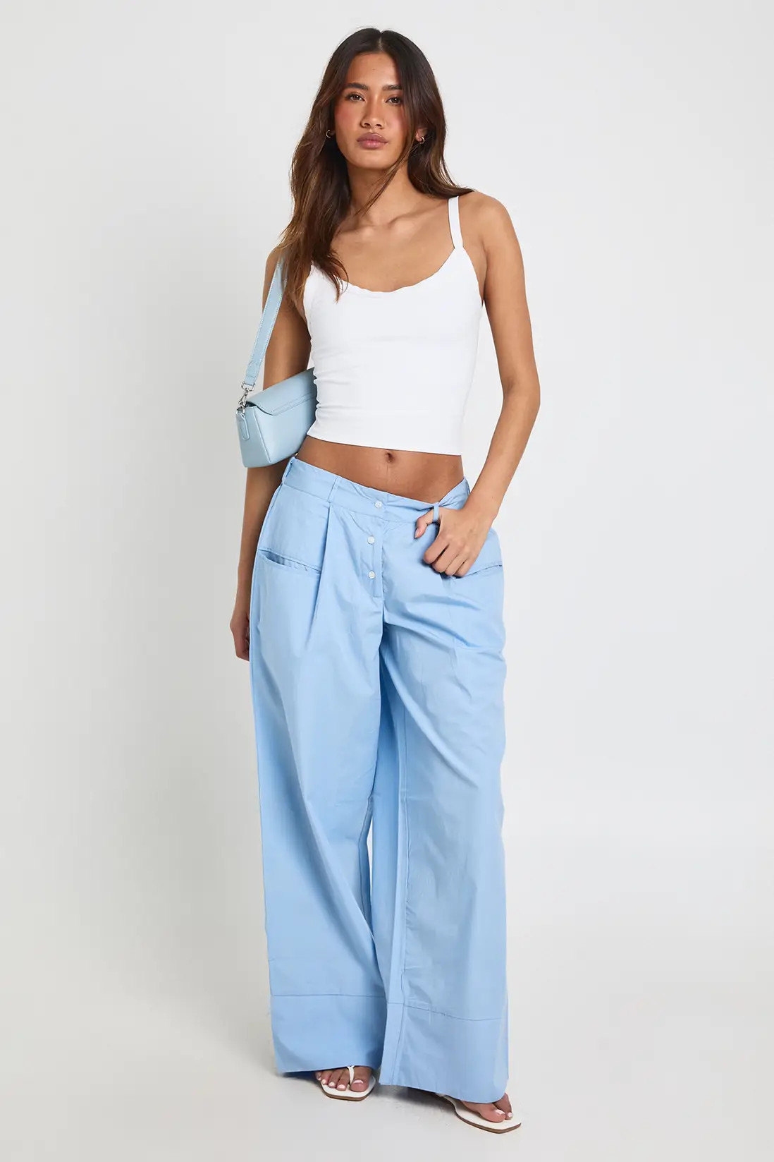 Blue Boxer Waistband Detail Poplin Trousers | Boohoo | Boohoo.com (UK & IE)