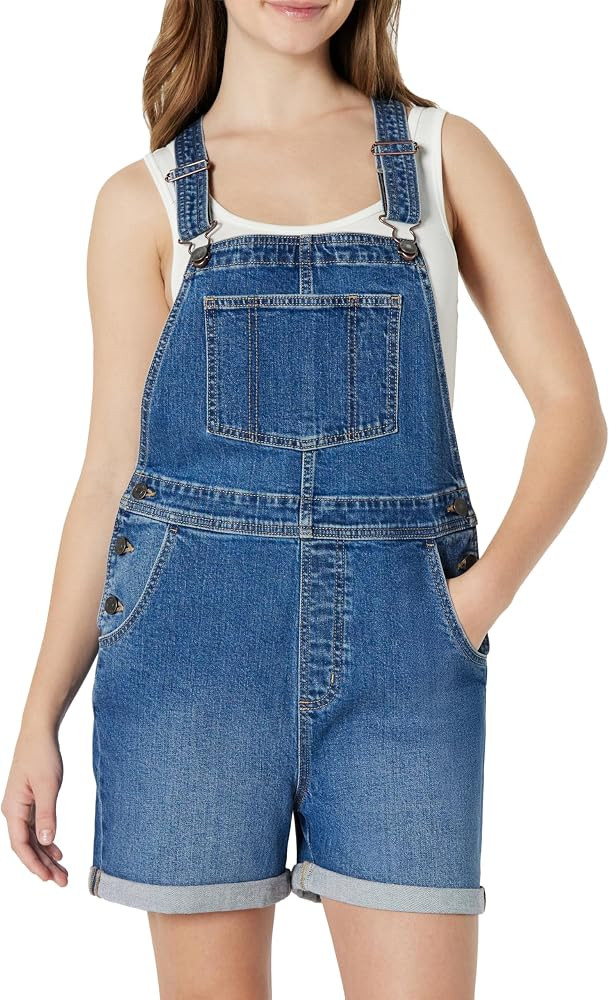 Amazon Essentials Women's Women's Medium Stretch Relaxed-Fit Denim Short Overalls with Adjustable... | Amazon (US)