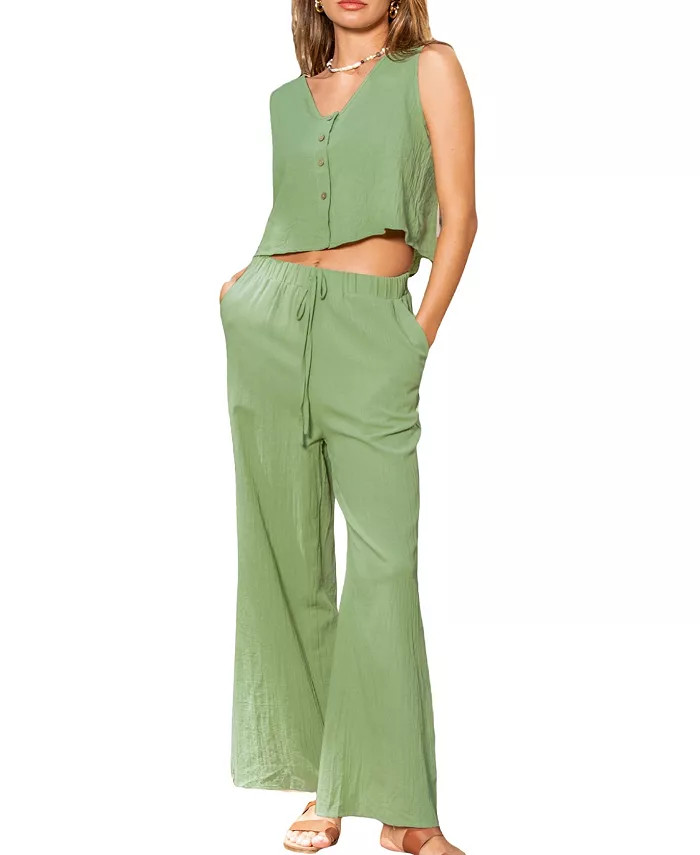 CUPSHE Women's Green Front Button Tank & Straight Leg Pants Set - Macy's | Macy's