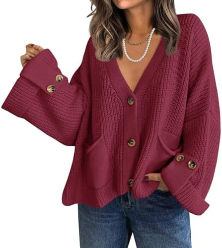 Saodimallsu Womens Oversized Cardigan Sweaters Button Up V Neck Long Sleeve Open Front Chunky Kni... | Amazon (US)