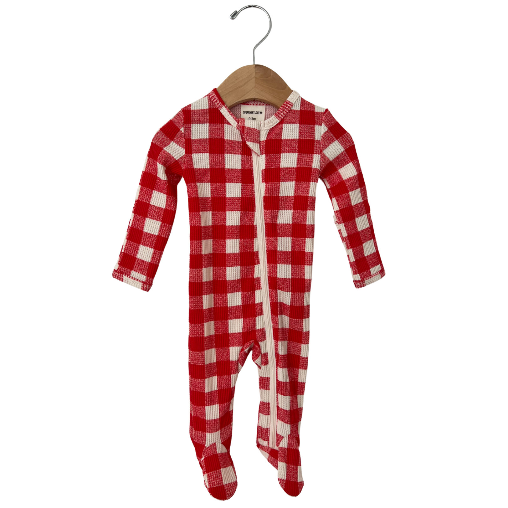 Organic Waffle Basic Zip Footie, Red Plaid | SpearmintLOVE