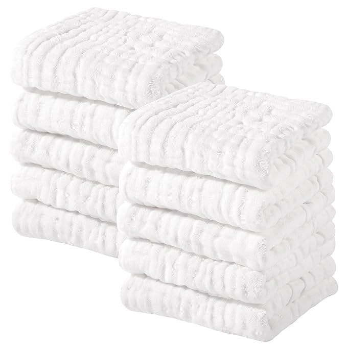 Muslin Baby Washcloths 100% Cotton Face Towels 10 Pack Wash Cloths for Baby 12x12in Soft and Abso... | Amazon (US)