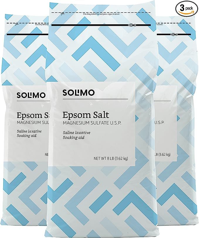 Amazon Brand - Solimo Epsom Salt Soak, Magnesium Sulfate USP, 8 Pound, 128 oz, Pack of 3 | Amazon (US)