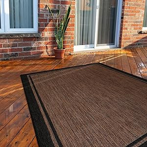 CAMILSON Indoor Outdoor Rug, 6x9 Bordered Nut Brown Black Modern Area Rugs for Indoor and Outdoor... | Amazon (US)