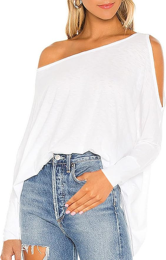 SHERRYRISE Womens Long Sleeve T Shirts Sexy Off The Shoulder Tunic Tops Oversized Boat Neck Batwi... | Amazon (US)