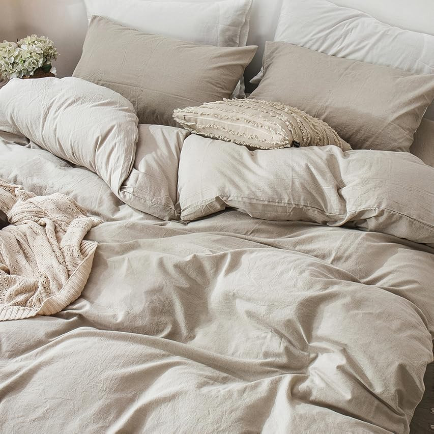 MooMee Bedding Duvet Cover Set 100% Washed Cotton Linen Like Textured Breathable Durable Soft Comfy  | Amazon (US)