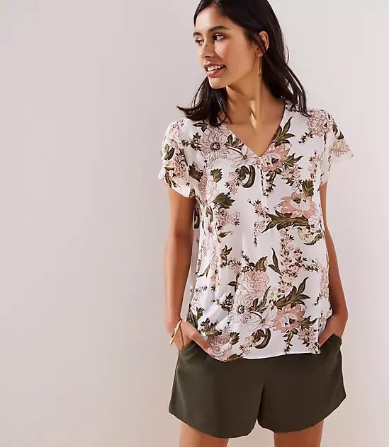 Bouquet Buttoned Petal Sleeve Top | LOFT