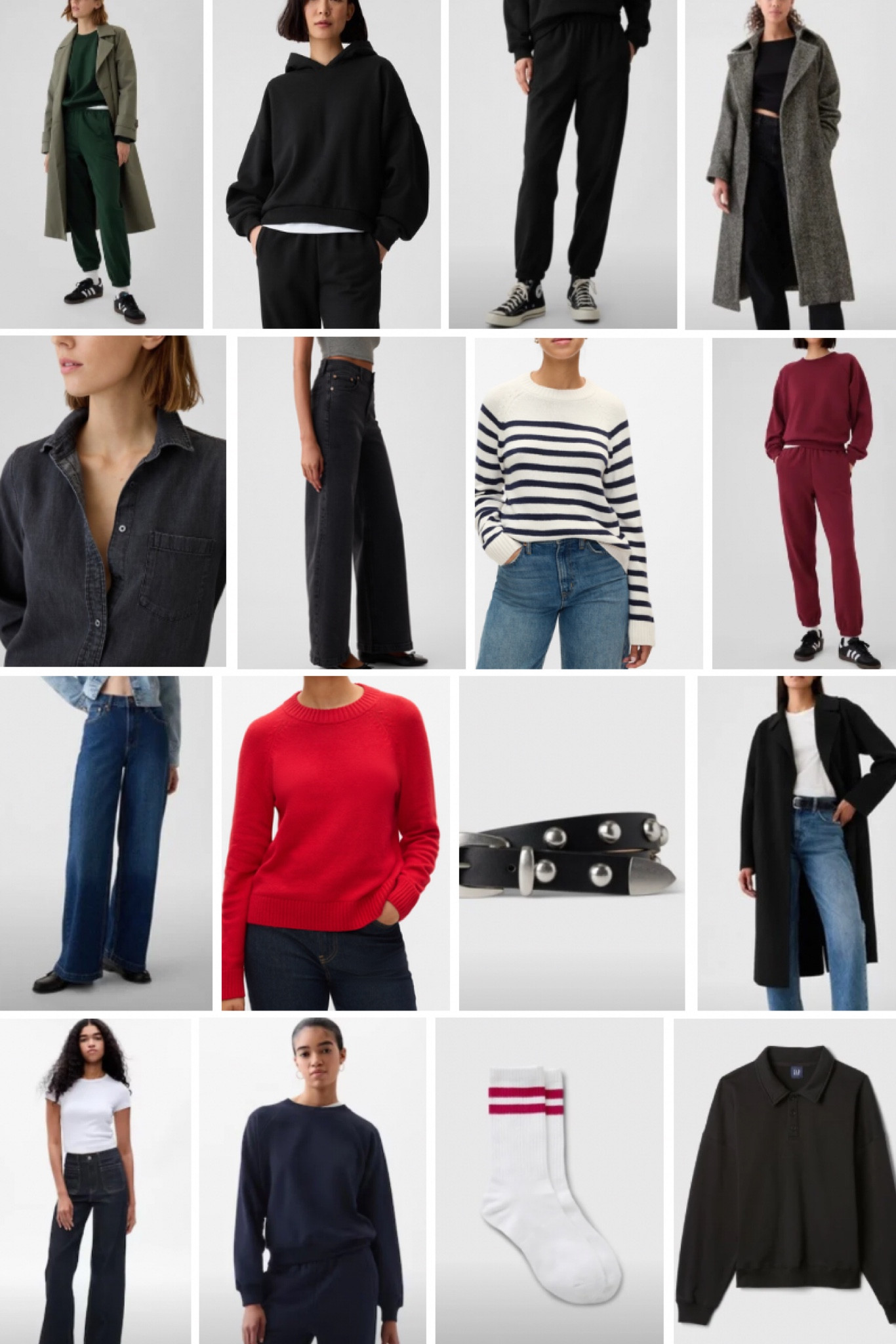 My wardrobe in a snapshot: All these Gap finds are on sale now! Matching sweats, perfectly wide jeans, edgy accessories, and timeless staple coats. Capsule wardrobe—solved!

#LTKSaleAlert #LTKActive #LTKStyleTip