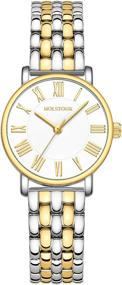 HOLSTOUR Gold Watches for Women Classic Round Roman Numeral Ladies Wrist Watch, Premium Stainless... | Amazon (US)