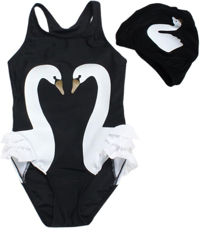 TAIYCYXGAN Baby Toddler Girls One-Piece Swan Swimsuits Ruffle Bathing Suit Beachwear | Amazon (US)