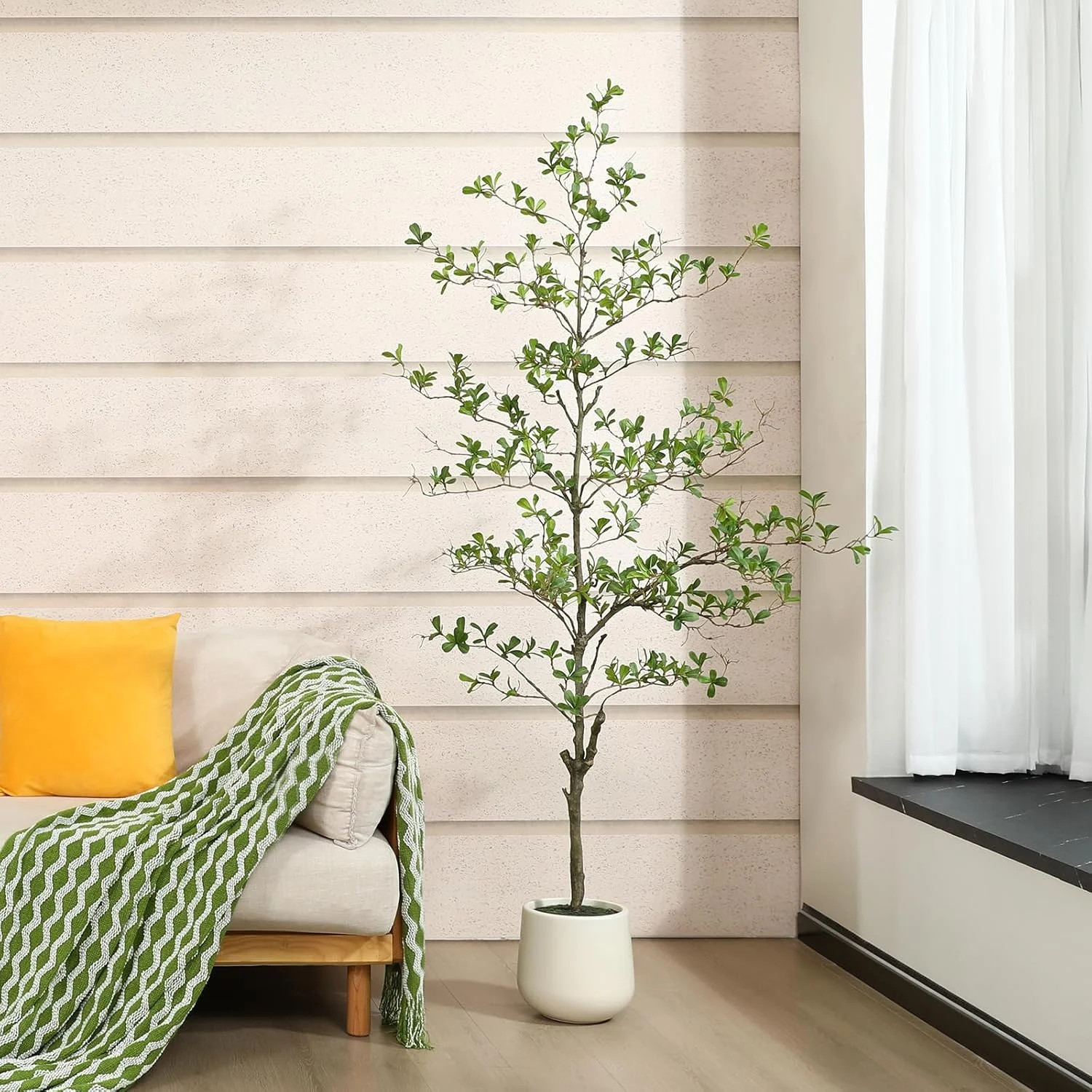 Artificial Black Olive Tree, 6FT Tall Faux Shady Lady Tree, Fake Tree with White Planter and Fake... | Walmart (US)